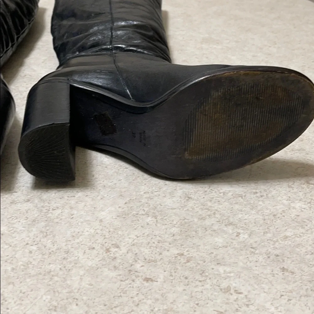 TOP SHOP OVER THE KNEE BLACK LEATHER HEELED BOOTS